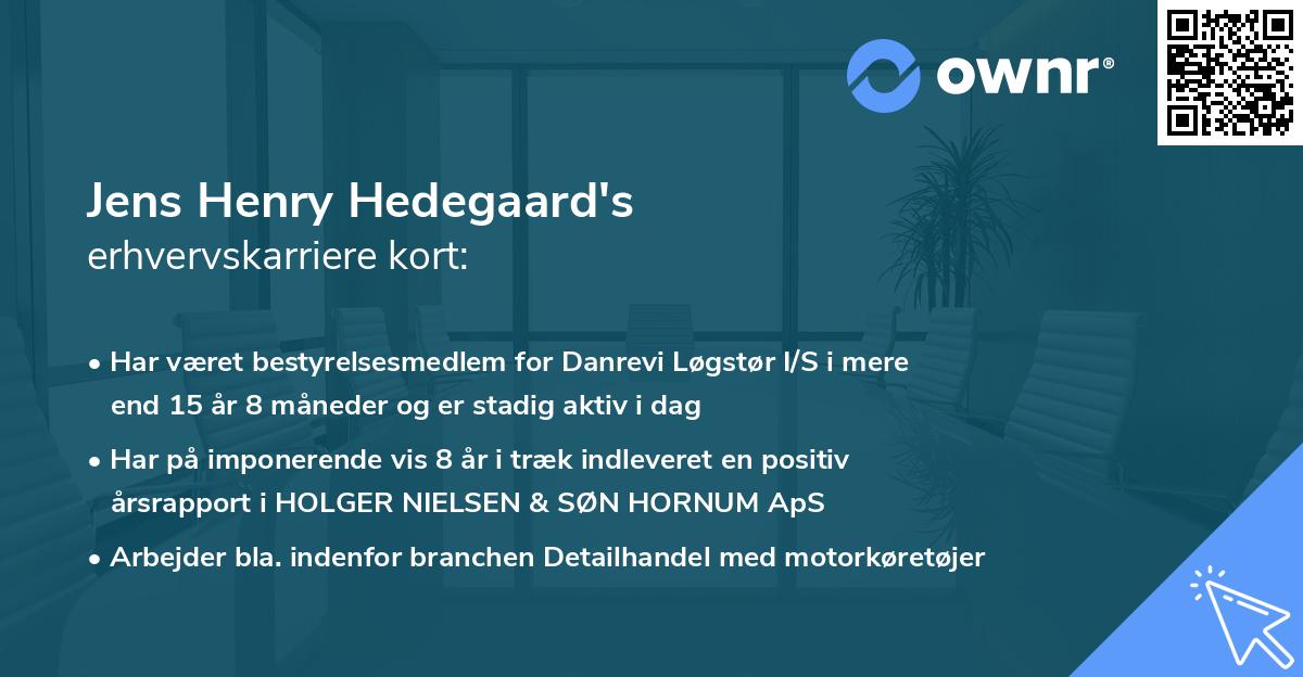 Jens Henry Hedegaard's erhvervskarriere kort