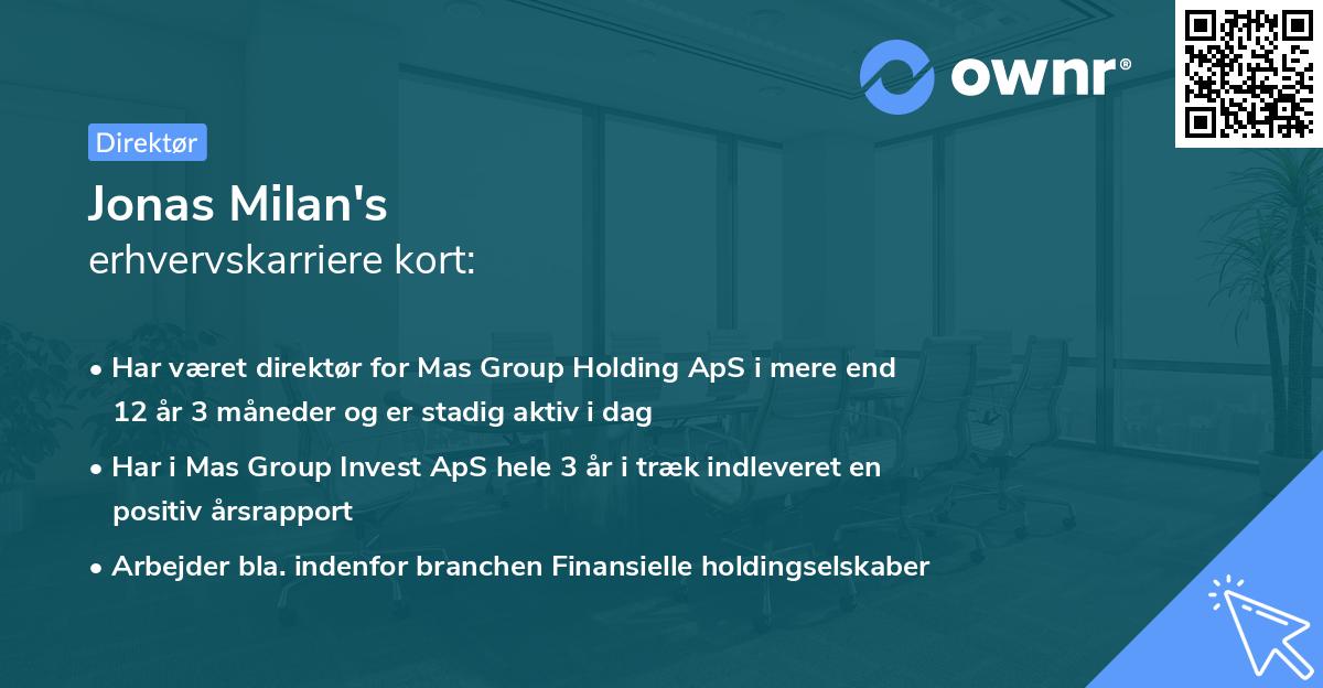 Jonas Milan's erhvervskarriere kort