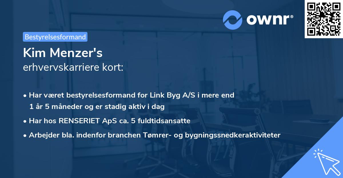 Kim Menzer's erhvervskarriere kort