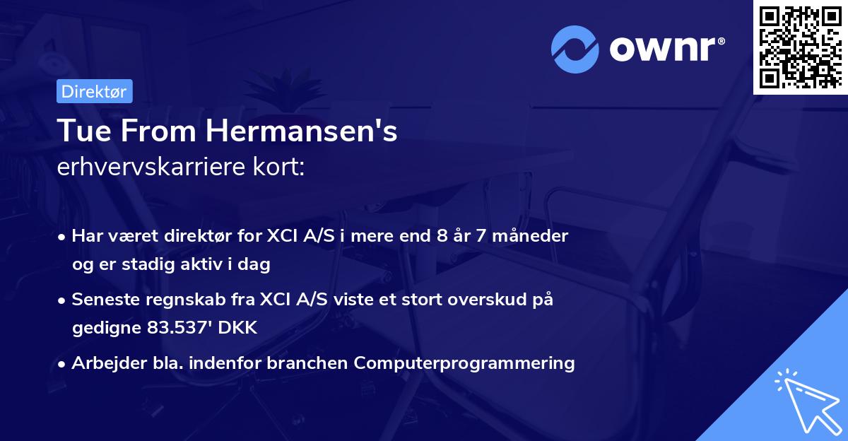 Tue From Hermansen's erhvervskarriere kort