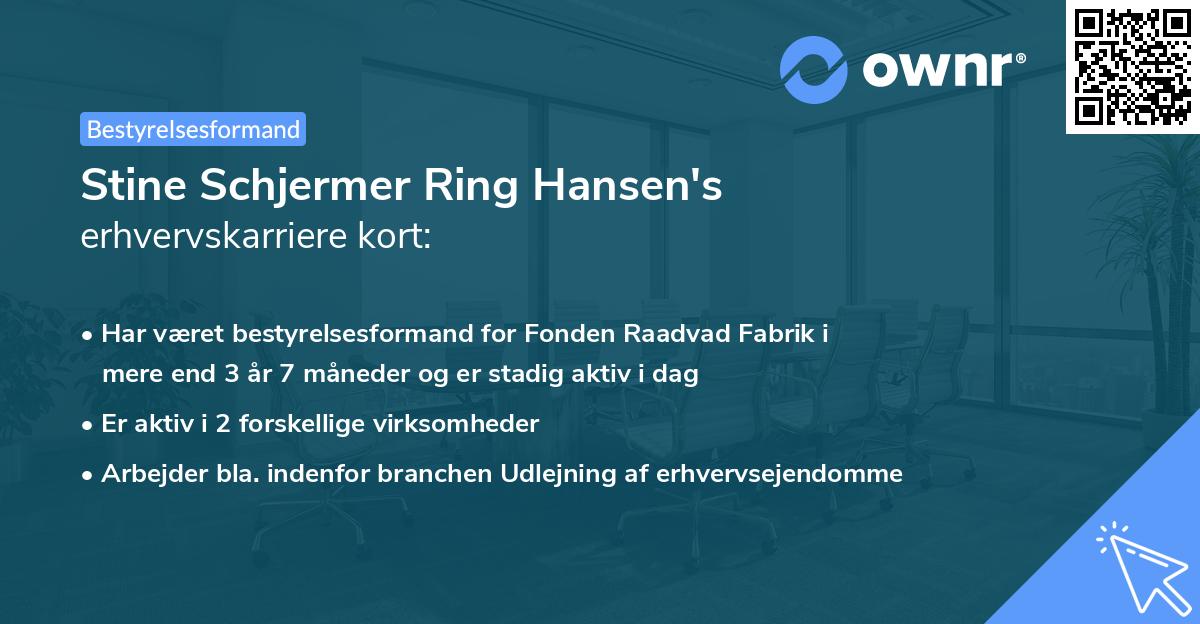 Stine Schjermer Ring Hansen's erhvervskarriere kort