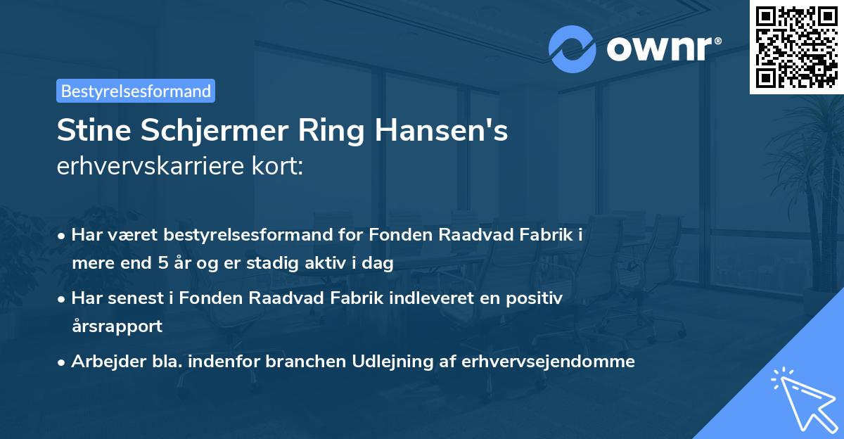 Stine Schjermer Ring Hansen's erhvervskarriere kort