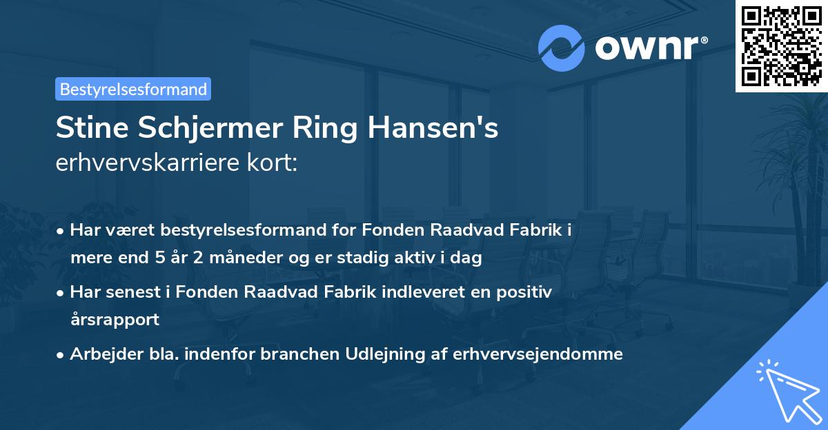 Stine Schjermer Ring Hansen's erhvervskarriere kort