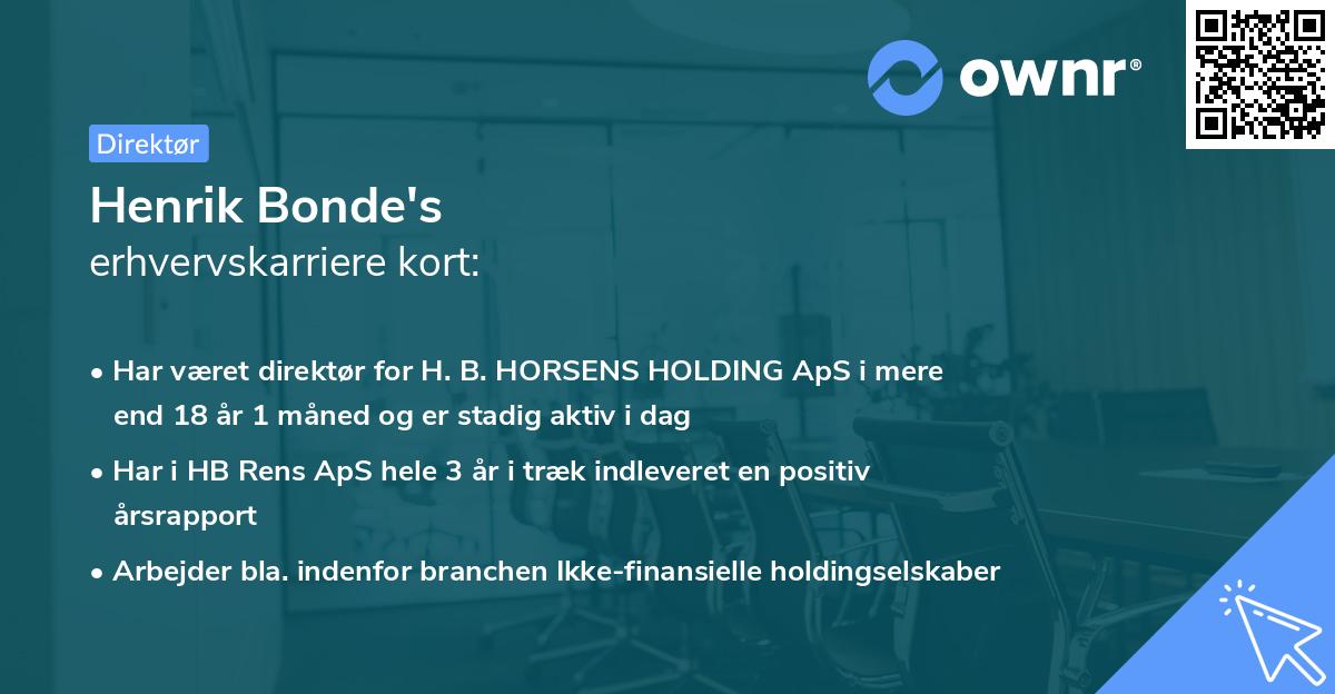Henrik Bonde's erhvervskarriere kort