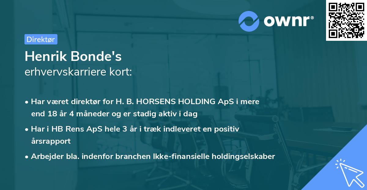 Henrik Bonde's erhvervskarriere kort