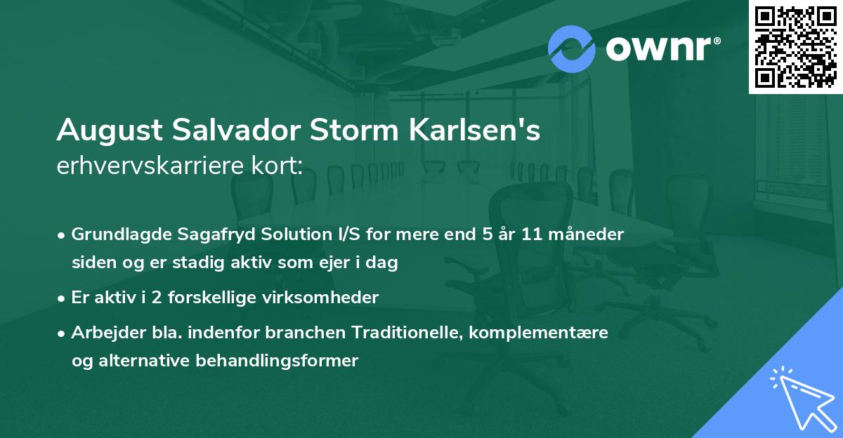 August Salvador Storm Karlsen's erhvervskarriere kort