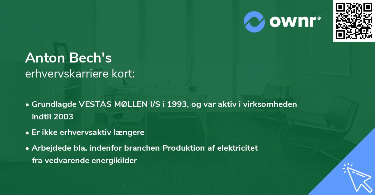 Anton Bech's erhvervskarriere kort