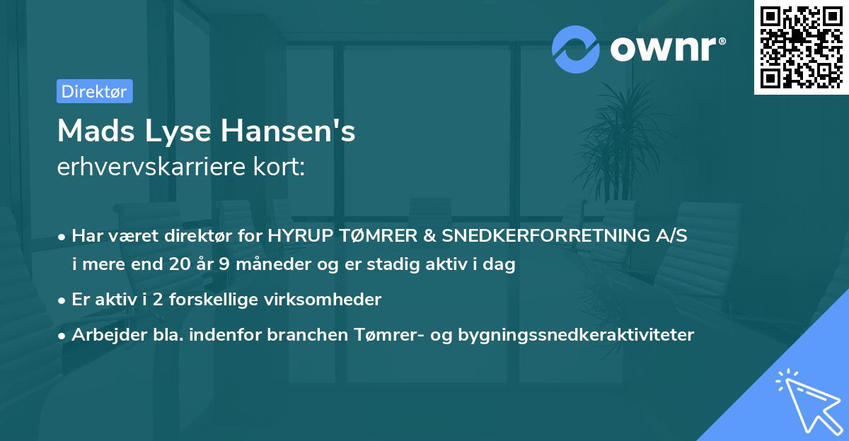 Mads Lyse Hansen's erhvervskarriere kort