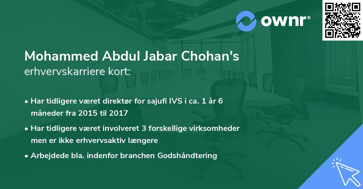 Mohammed Abdul Jabar Chohan's erhvervskarriere kort
