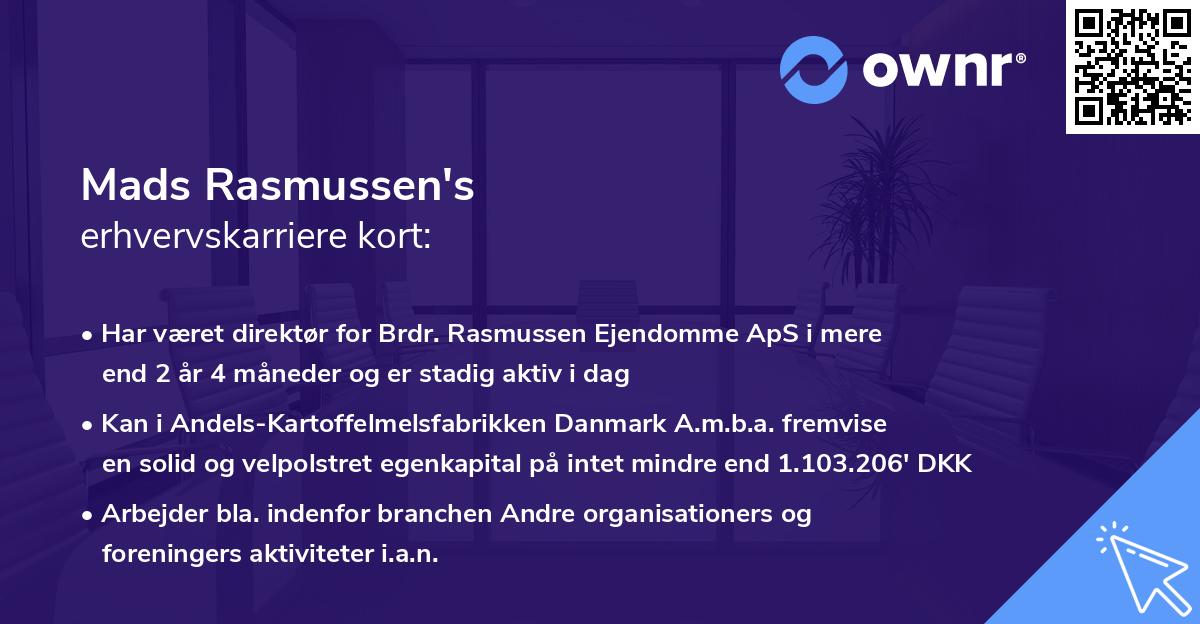 Mads Rasmussen's erhvervskarriere kort