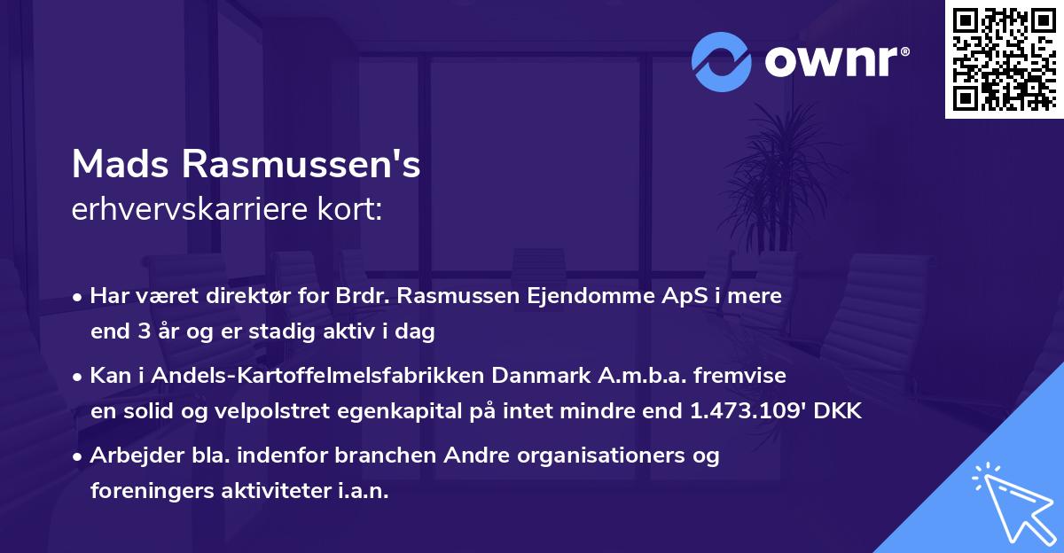 Mads Rasmussen's erhvervskarriere kort