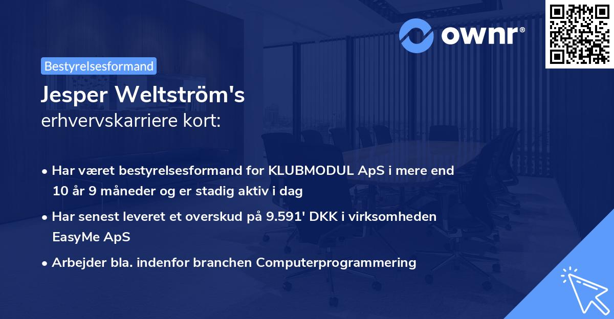 Jesper Weltström's erhvervskarriere kort