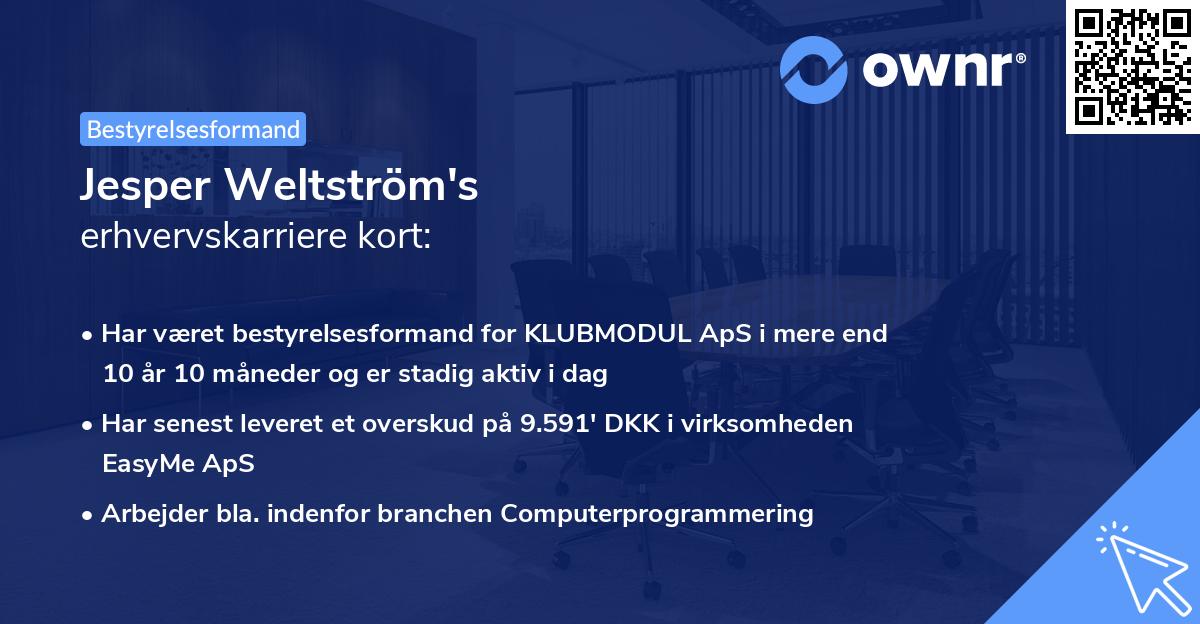 Jesper Weltström's erhvervskarriere kort