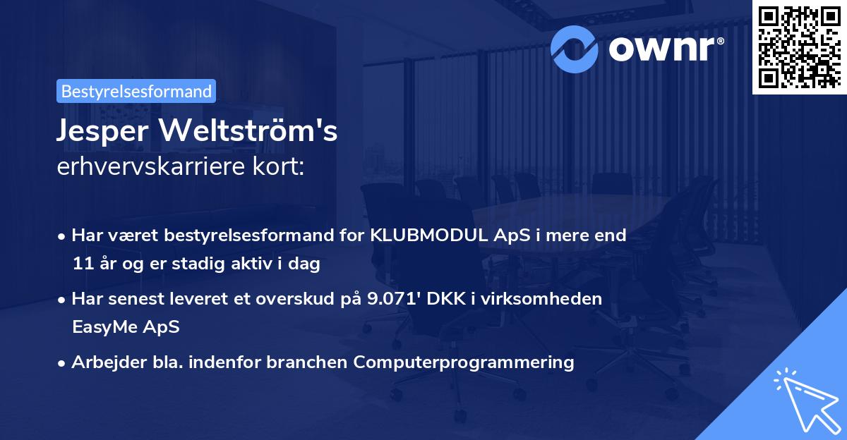 Jesper Weltström's erhvervskarriere kort
