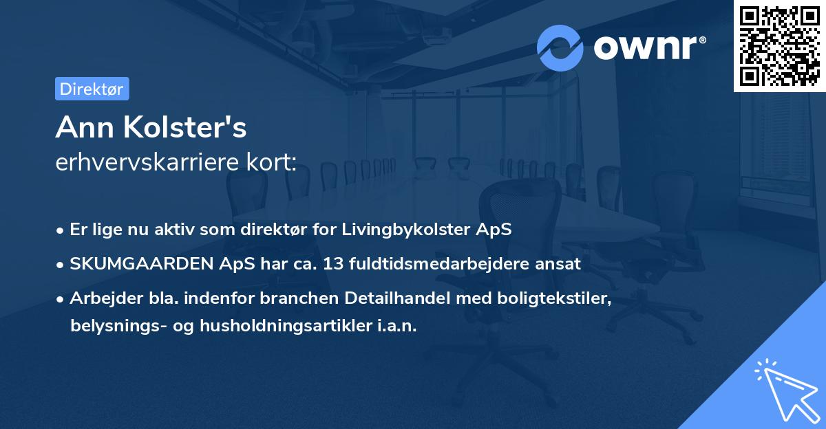 Ann Kolster's erhvervskarriere kort