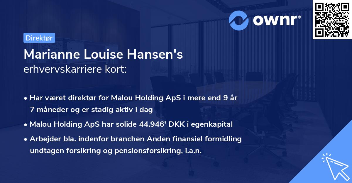 Marianne Louise Hansen's erhvervskarriere kort