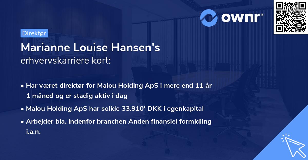Marianne Louise Hansen's erhvervskarriere kort