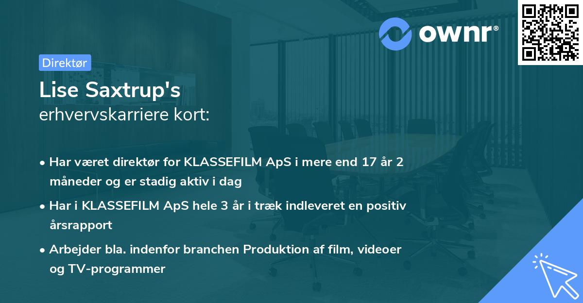 Lise Saxtrup's erhvervskarriere kort