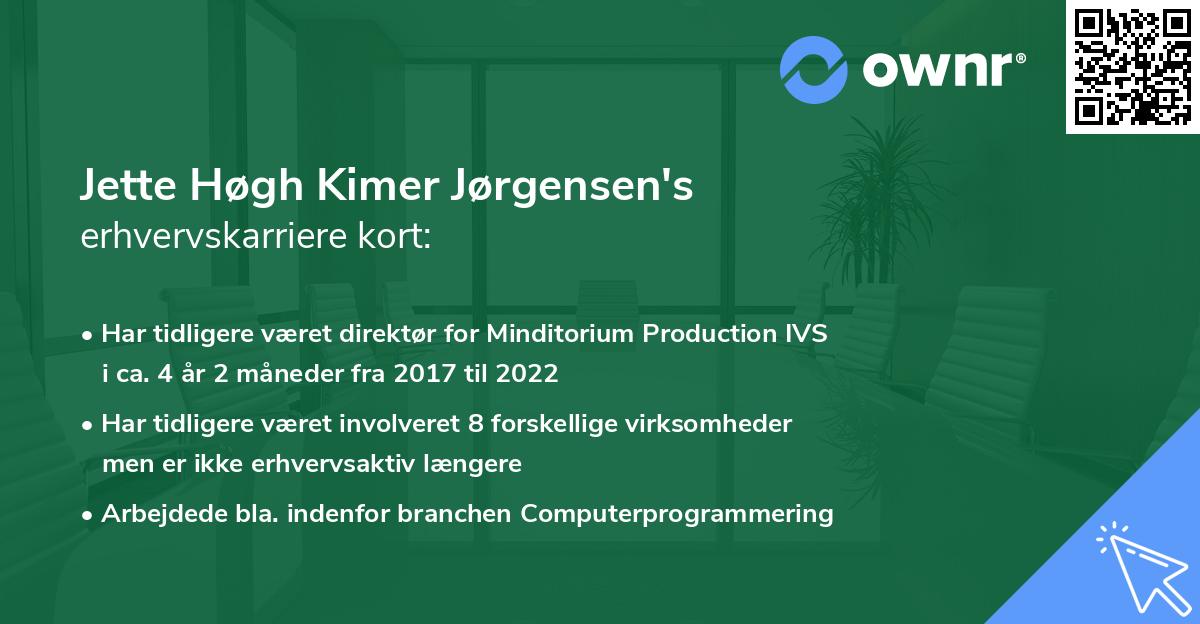 Jette Høgh Kimer Jørgensen's erhvervskarriere kort