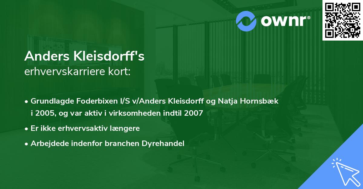 Anders Kleisdorff's erhvervskarriere kort
