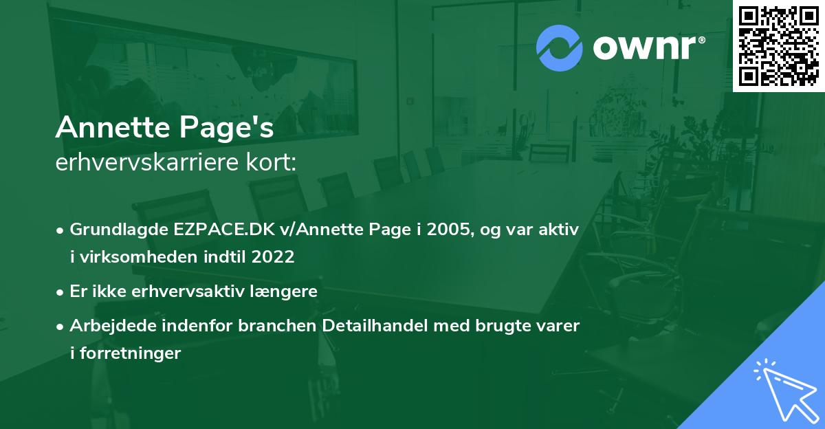 Annette Page's erhvervskarriere kort