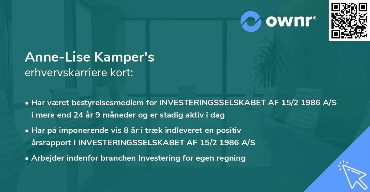 Anne-Lise Kamper's erhvervskarriere kort