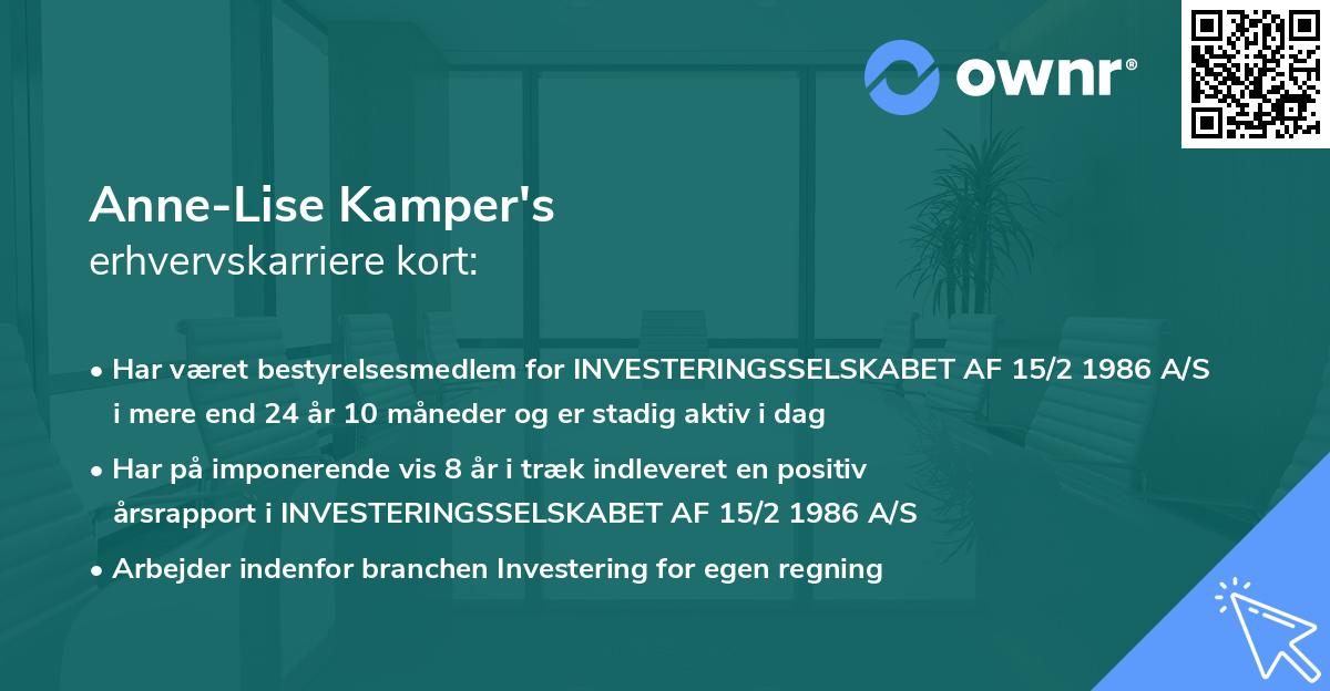 Anne-Lise Kamper's erhvervskarriere kort