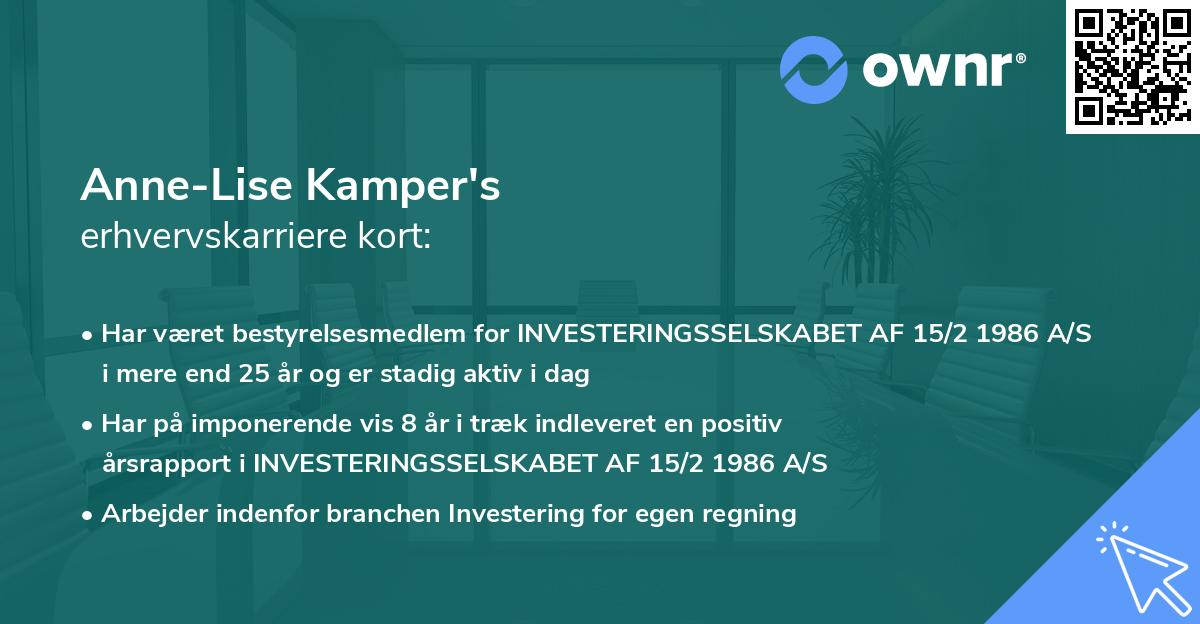 Anne-Lise Kamper's erhvervskarriere kort