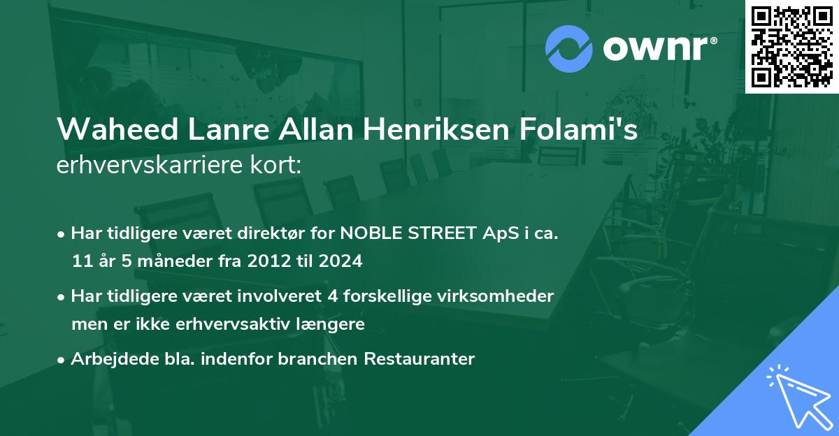 Waheed Lanre Allan Henriksen Folami's erhvervskarriere kort