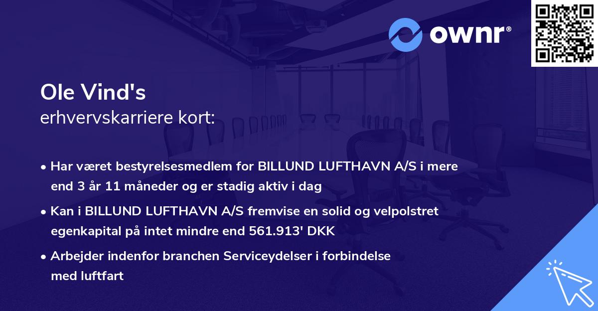 Ole Vind's erhvervskarriere kort