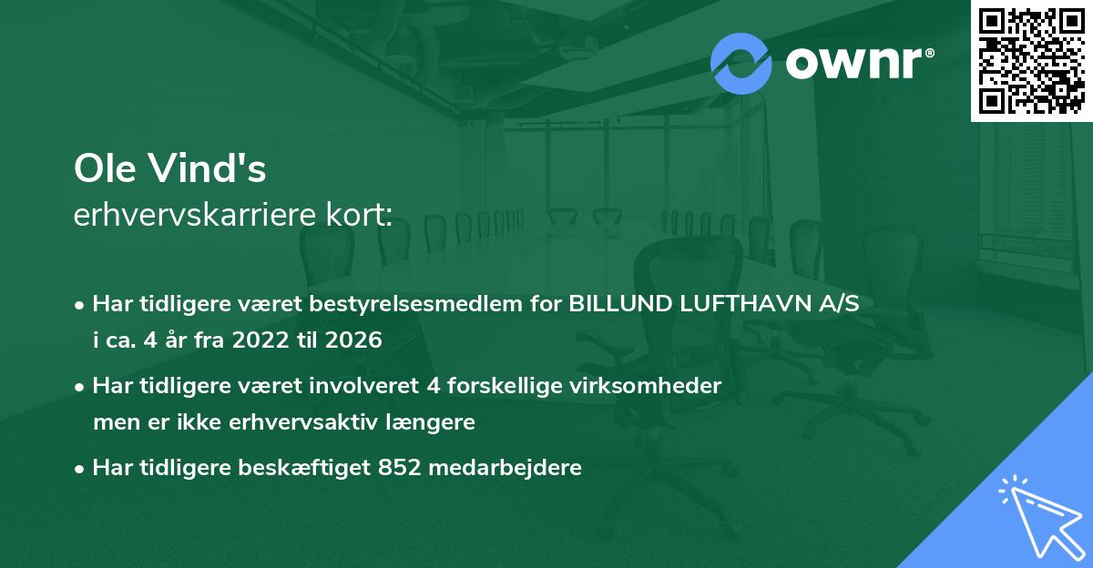 Ole Vind's erhvervskarriere kort