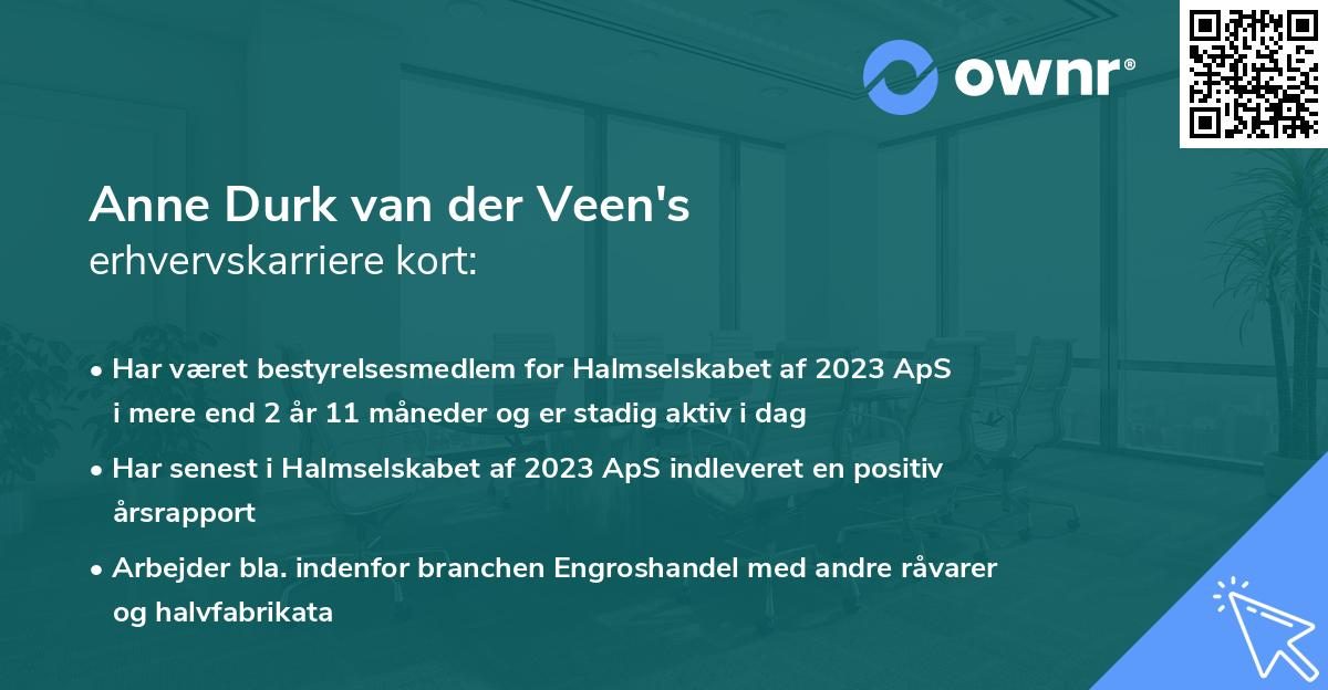 Anne Durk van der Veen's erhvervskarriere kort
