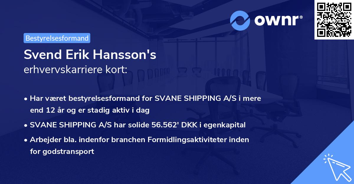 Svend Erik Hansson's erhvervskarriere kort