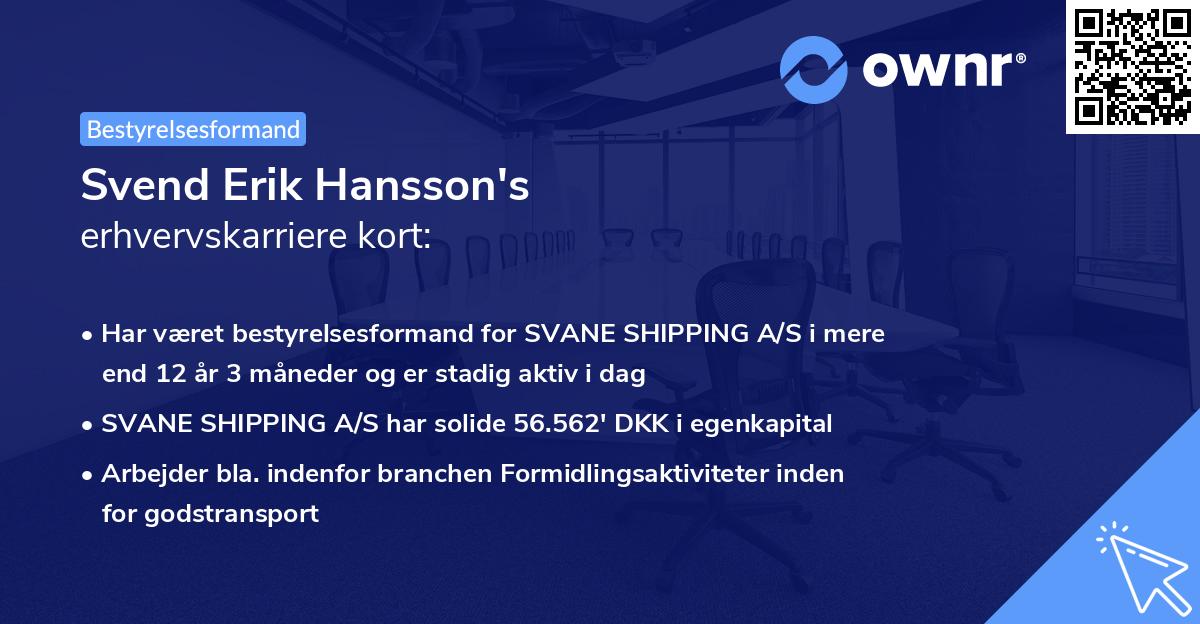 Svend Erik Hansson's erhvervskarriere kort