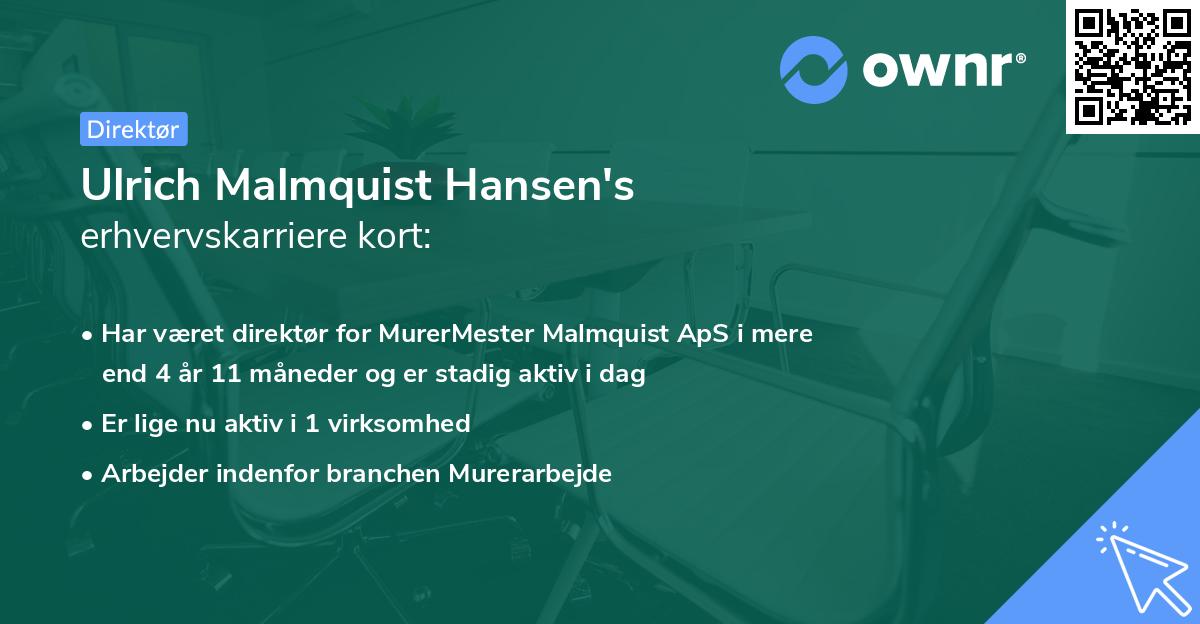 Ulrich Malmquist Hansen's erhvervskarriere kort