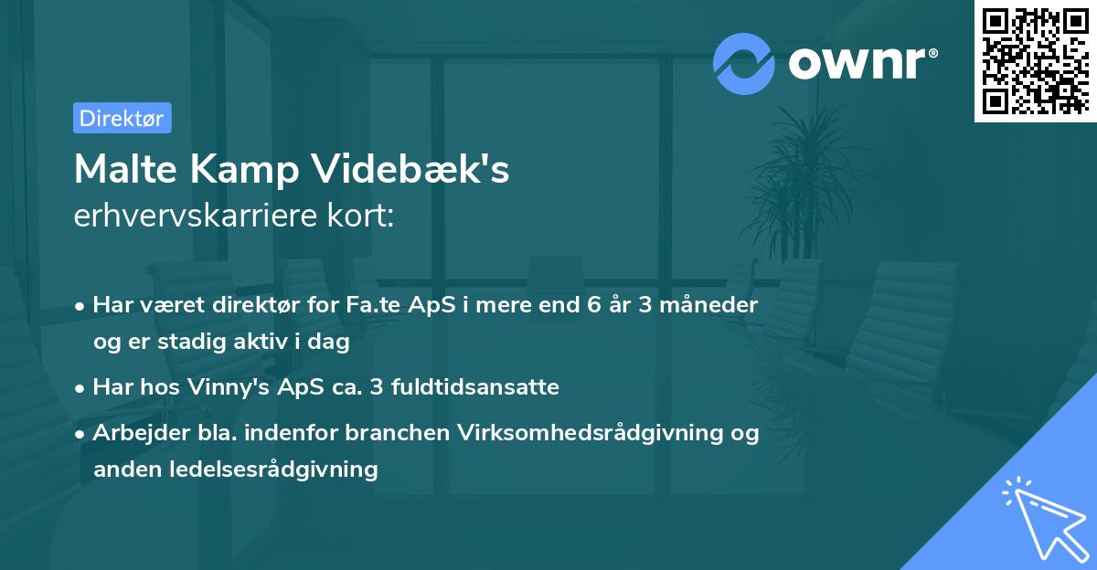Malte Kamp Videbæk's erhvervskarriere kort