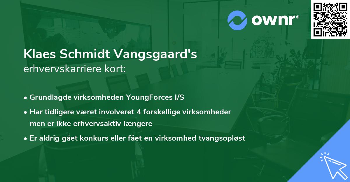 Klaes Schmidt Vangsgaard's erhvervskarriere kort