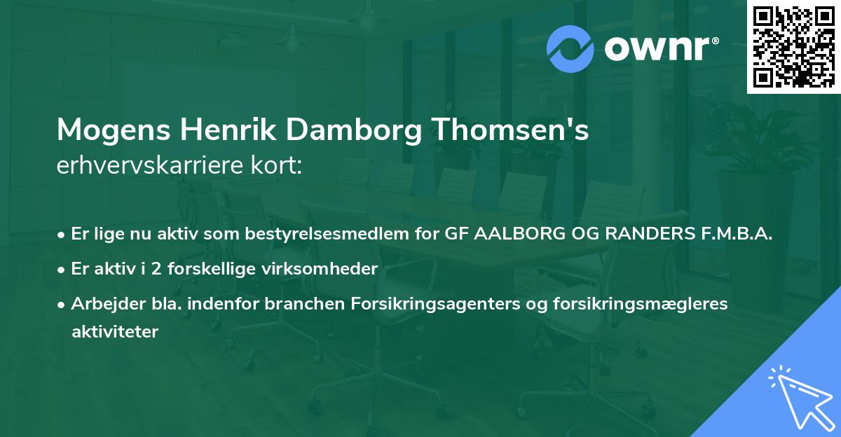 Mogens Henrik Damborg Thomsen's erhvervskarriere kort