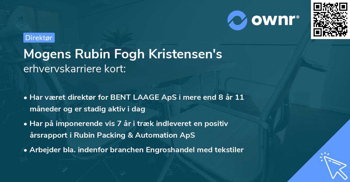 Mogens Rubin Fogh Kristensen's erhvervskarriere kort