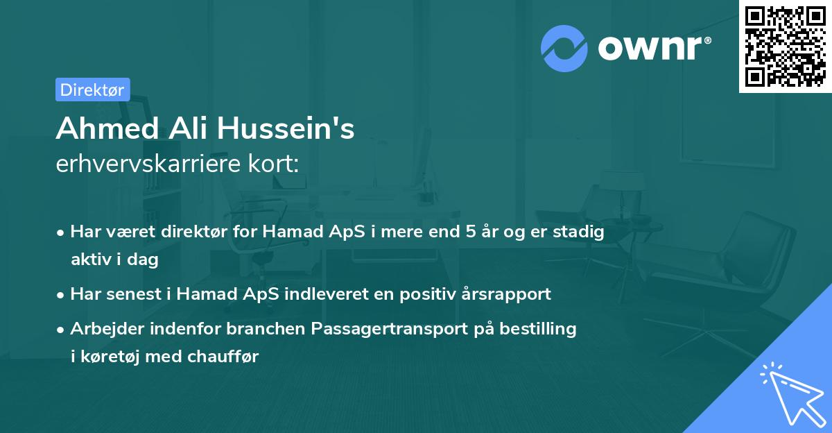 Ahmed Ali Hussein's erhvervskarriere kort