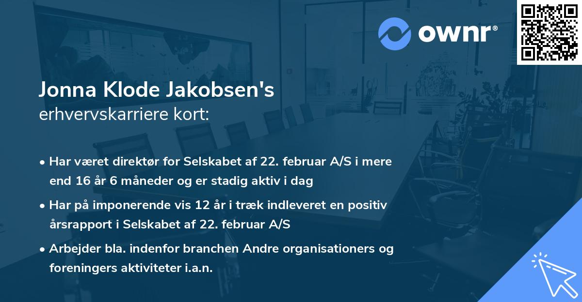 Jonna Klode Jakobsen's erhvervskarriere kort
