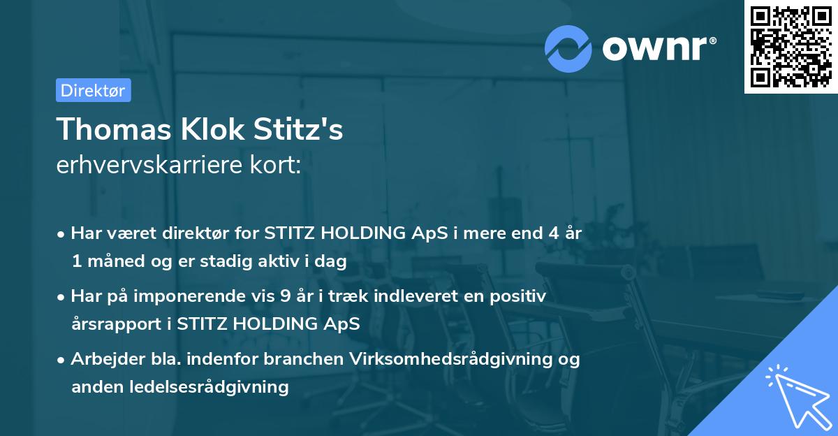 Thomas Klok Stitz's erhvervskarriere kort