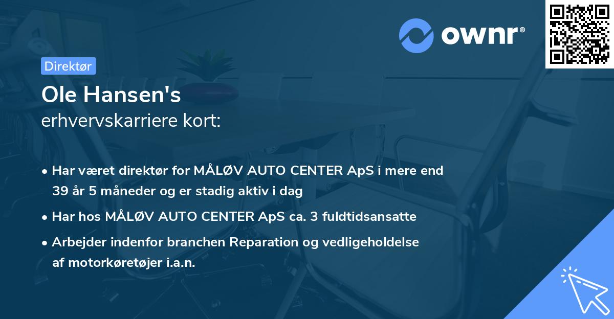 Ole Hansen's erhvervskarriere kort