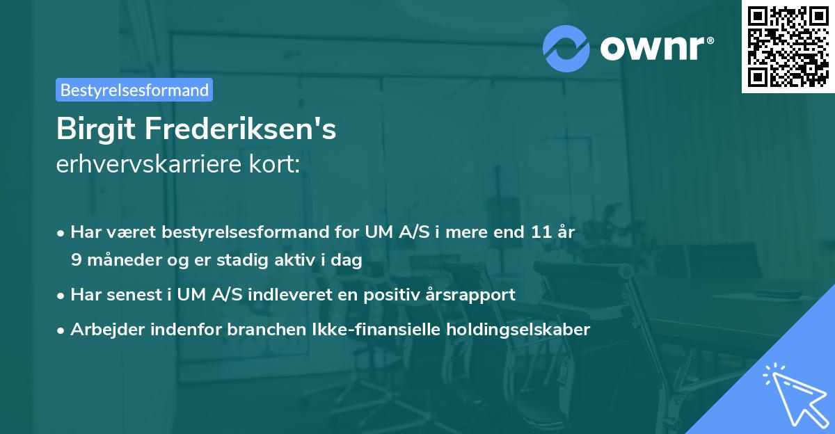 Birgit Frederiksen's erhvervskarriere kort