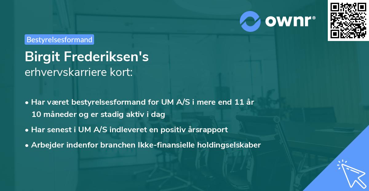 Birgit Frederiksen's erhvervskarriere kort