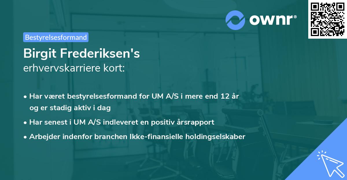 Birgit Frederiksen's erhvervskarriere kort