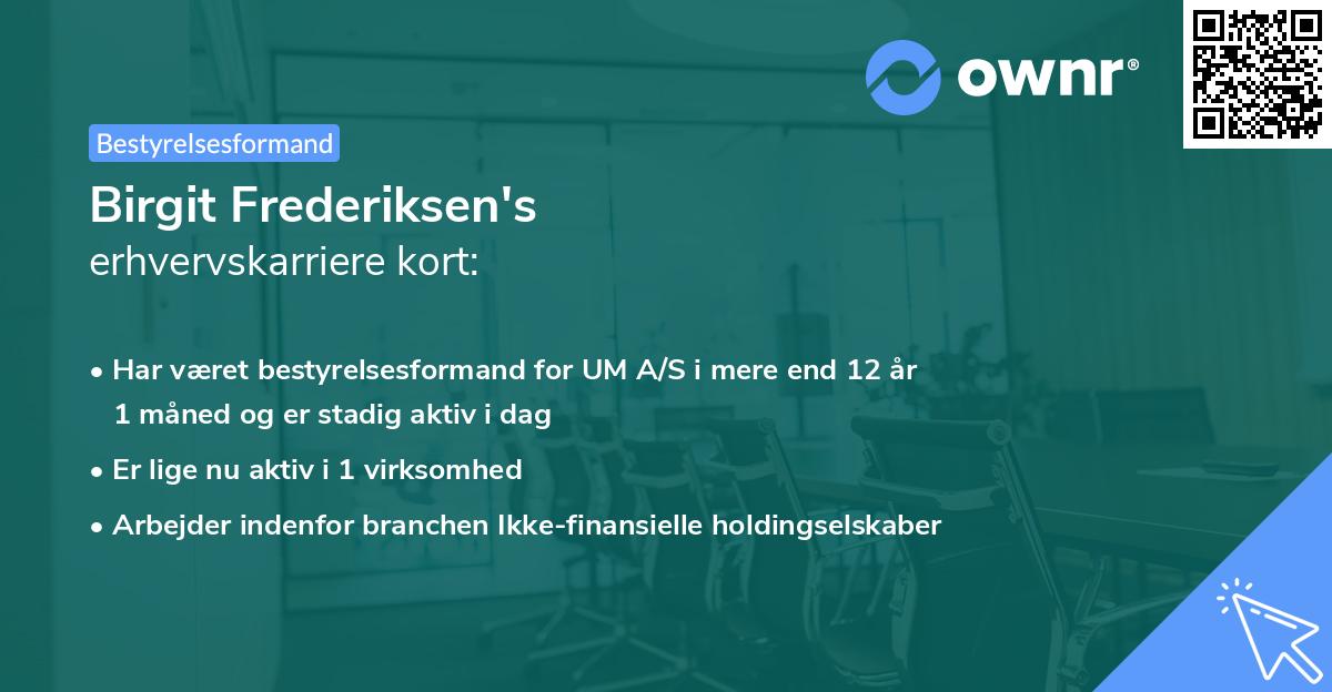 Birgit Frederiksen's erhvervskarriere kort