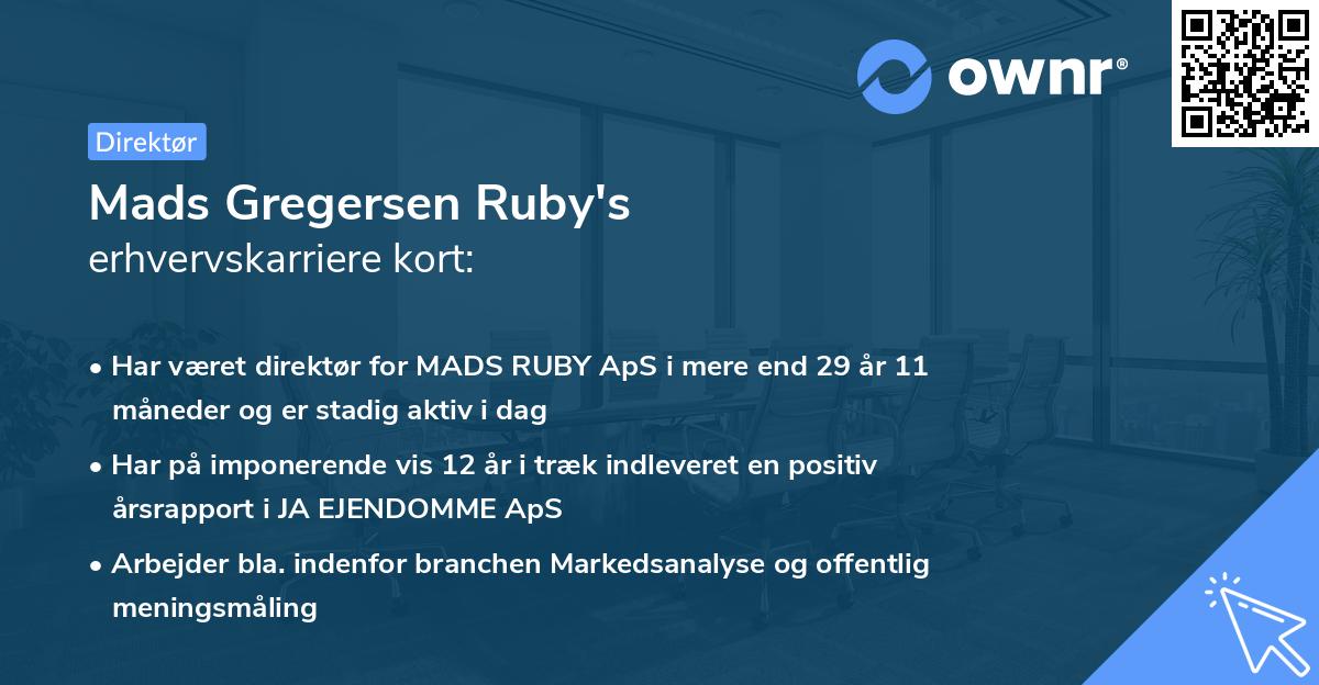 Mads Gregersen Ruby's erhvervskarriere kort