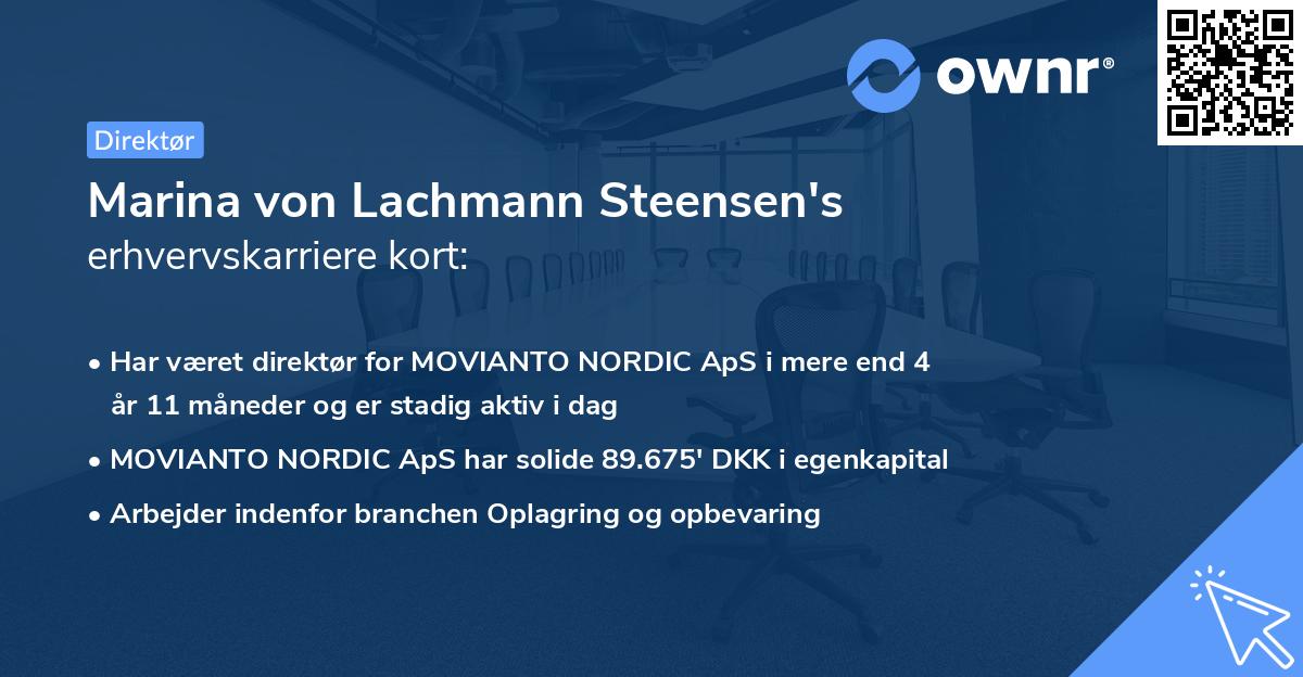 Marina von Lachmann Steensen's erhvervskarriere kort