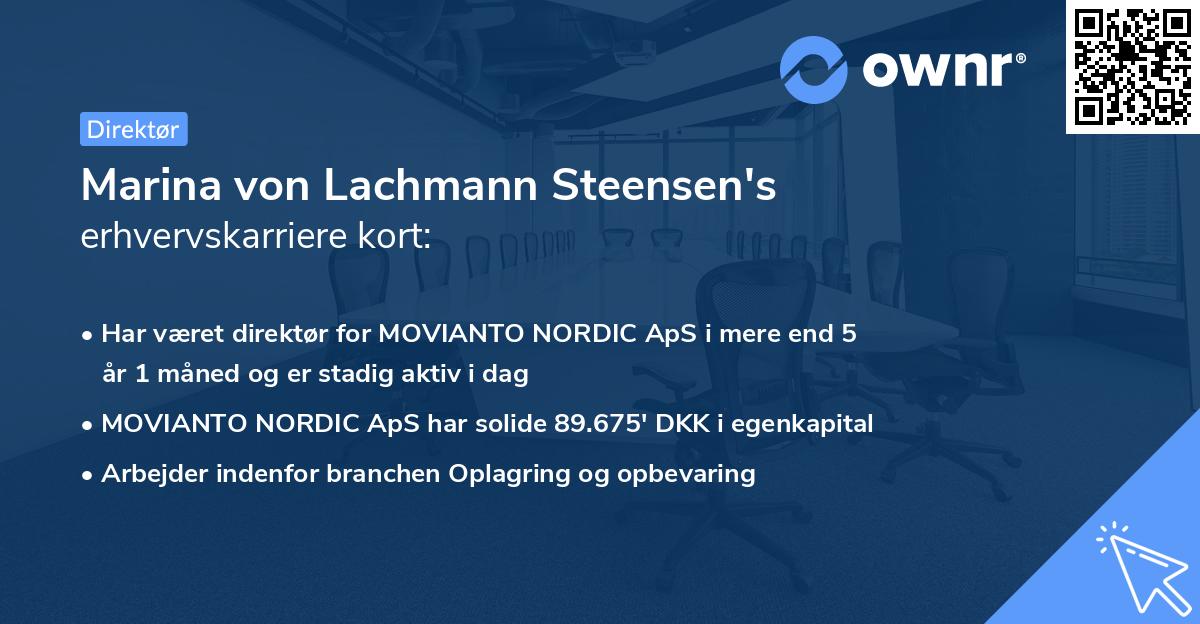 Marina von Lachmann Steensen's erhvervskarriere kort